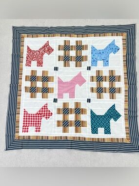 Scottie's Plaid Promenade Patchwork Quilt Top 47x47" Pieced~BABY/BED/Wall Dec